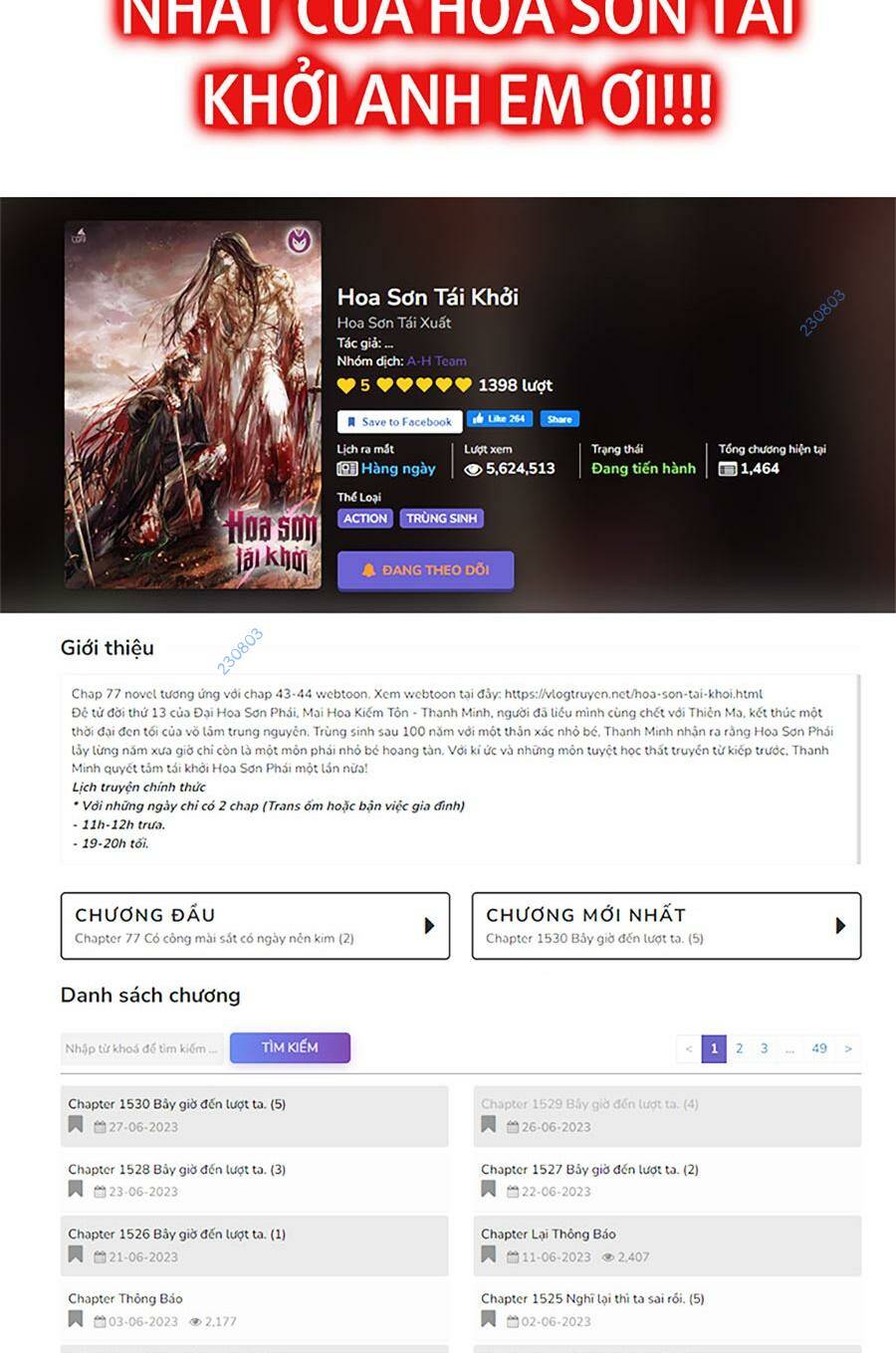 Hoa Sơn Tái Xuất Chap 103 - Next Chap 104