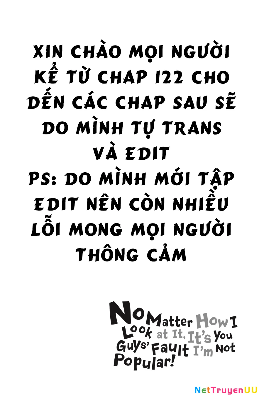 It’s Not My Fault That I’m Not Popular! Chap 122 - Next Chap 123
