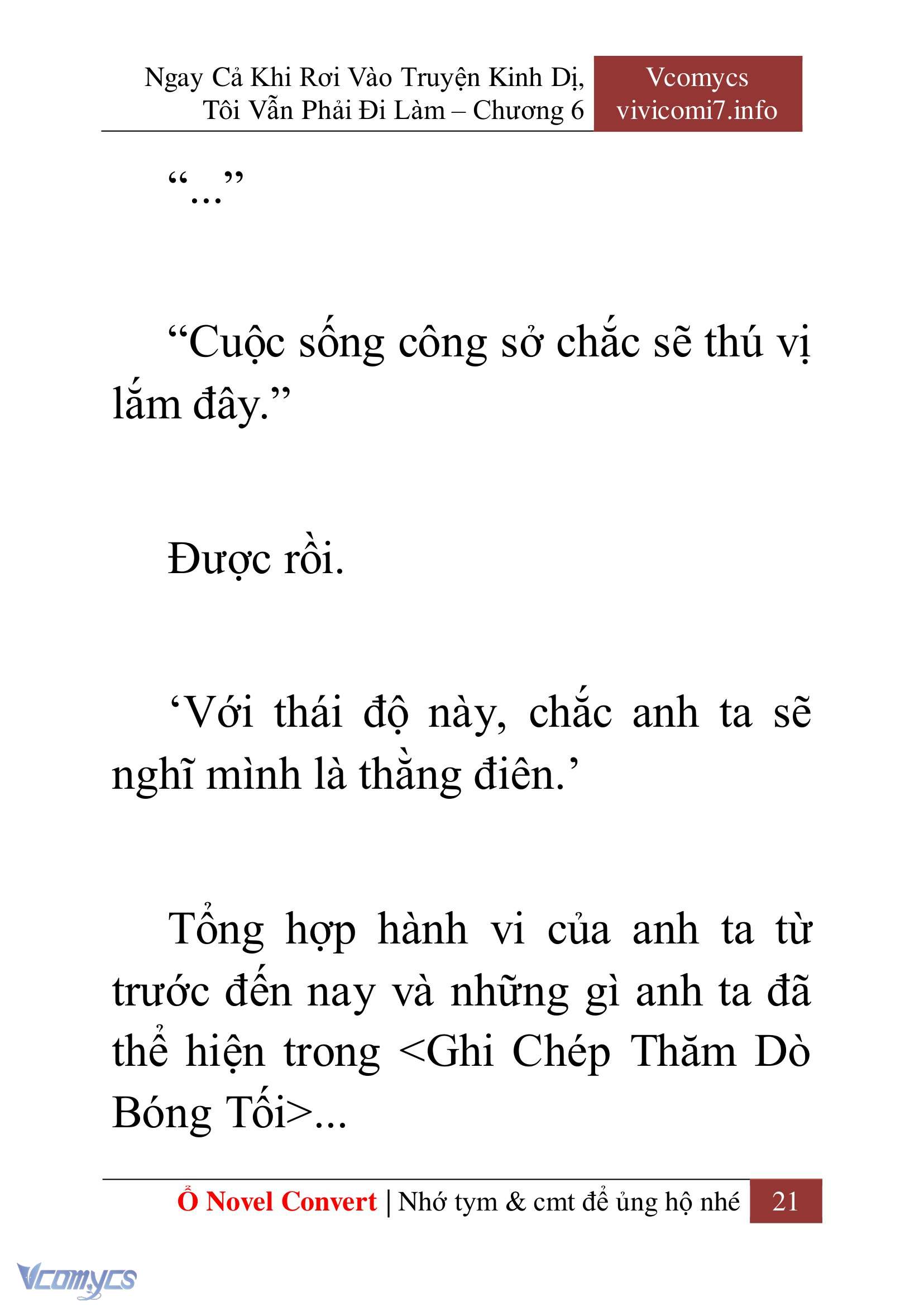 [Novel] Ngay Cả Khi Rơi Vào Truyện Kinh Dị, Tôi Vẫn Phải Đi Làm Chap 6 - Next Chap 7