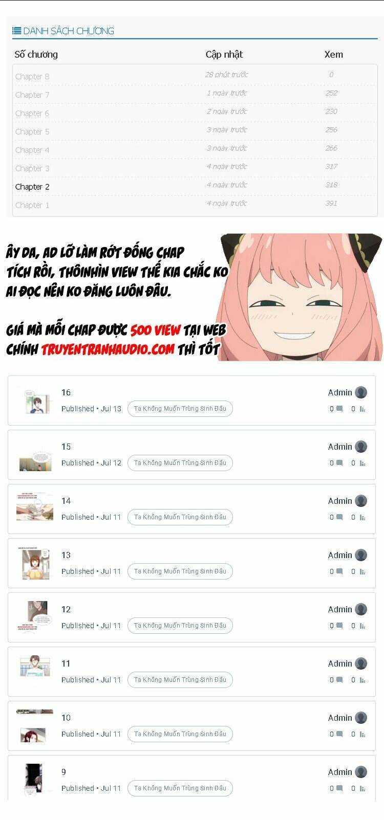 Ta Không Muốn Trùng Sinh Đâu Chap 10 - Next Chap 11